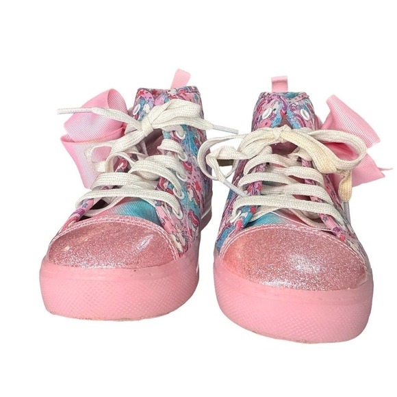 Jojo Siwa Bow High Top Glutter Unicorn Pink Sneakers Lace Up - Picture 3 of 10